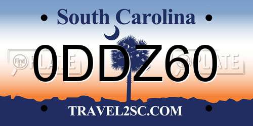 0DDZ60 South Carolina License Plate
