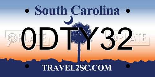 0DTY32 South Carolina License Plate