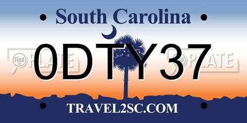 0DTY37 South Carolina License Plate