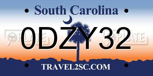 0DZY32 South Carolina License Plate