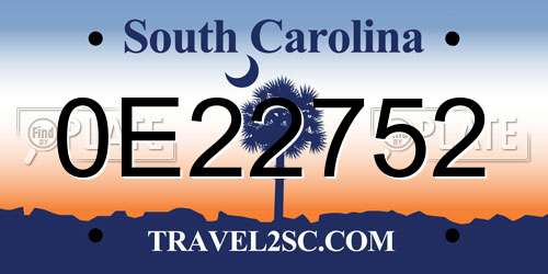 0E22752 South Carolina License Plate