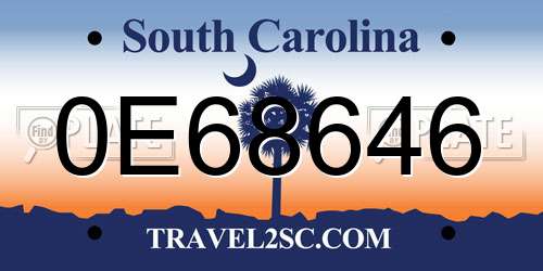 0E68646 South Carolina License Plate