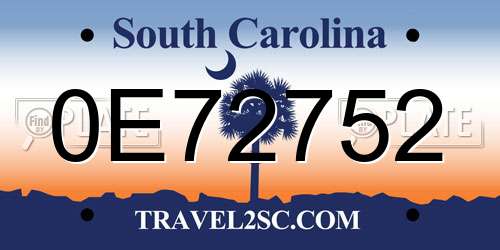 0E72752 South Carolina License Plate