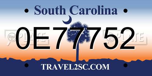 0E77752 South Carolina License Plate