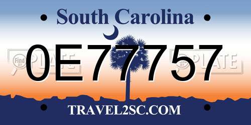 0E77757 South Carolina License Plate