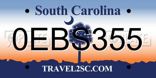 0EBS355 South Carolina License Plate