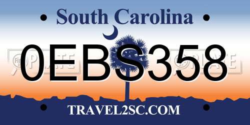 0EBS358 South Carolina License Plate