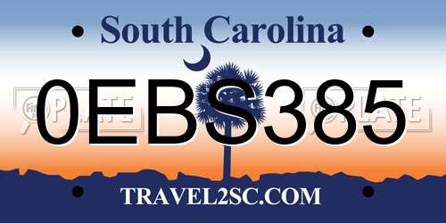 0EBS385 South Carolina License Plate
