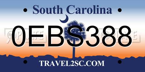 0EBS388 South Carolina License Plate