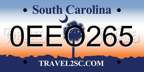 0EEO265 South Carolina License Plate