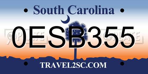 0ESB355 South Carolina License Plate