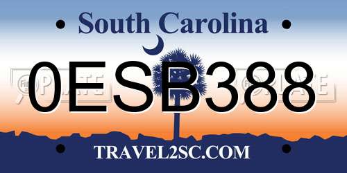 0ESB388 South Carolina License Plate