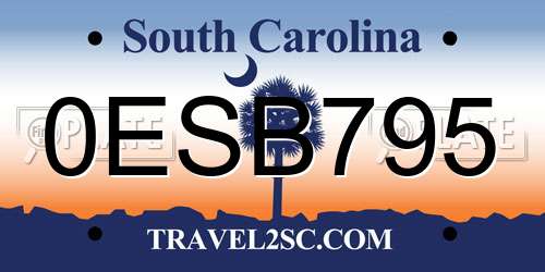 0ESB795 South Carolina License Plate