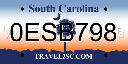 0ESB798 South Carolina License Plate