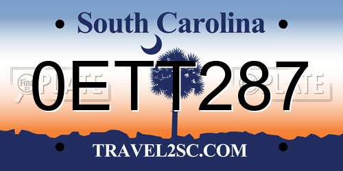 0ETT287 South Carolina License Plate