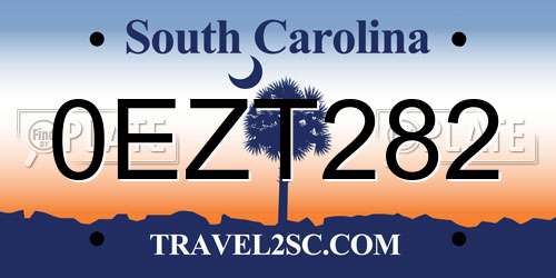 0EZT282 South Carolina License Plate