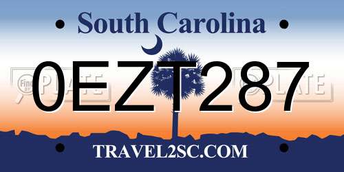 0EZT287 South Carolina License Plate