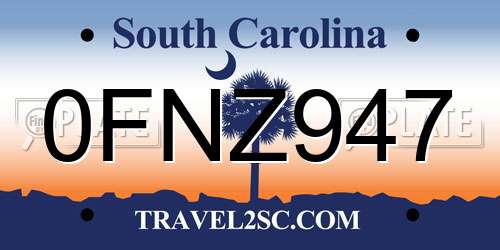 0FNZ947 South Carolina License Plate