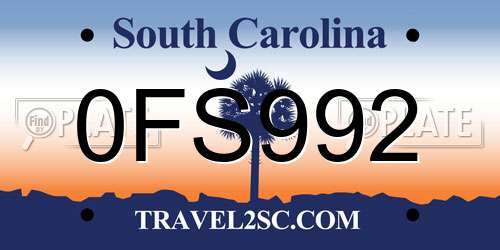 0FS992 South Carolina License Plate