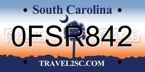 0FSR842 South Carolina License Plate