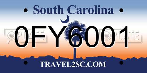 0FY6001 South Carolina License Plate