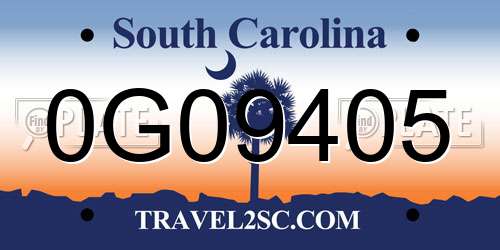 0G09405 South Carolina License Plate