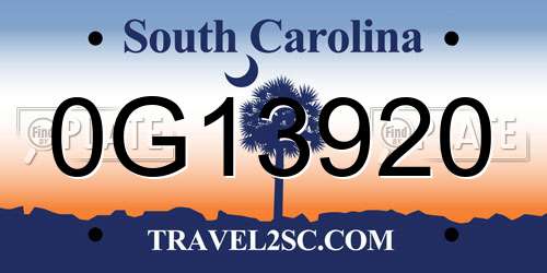 0G13920 South Carolina License Plate