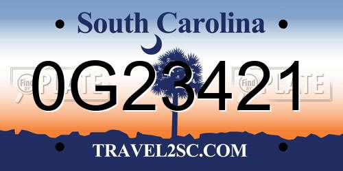 0G23421 South Carolina License Plate