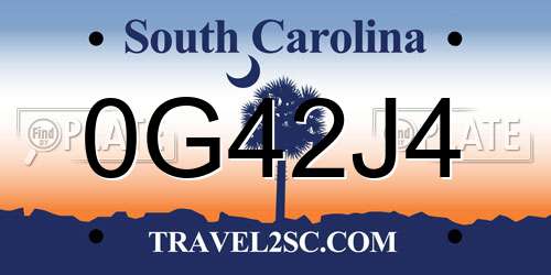 0G42J4 South Carolina License Plate