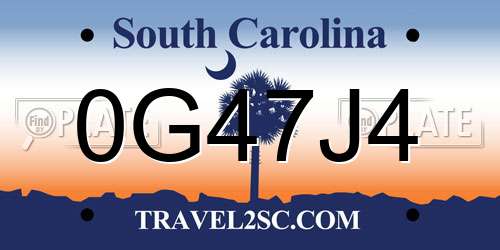 0G47J4 South Carolina License Plate