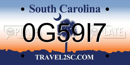 0G59I7 South Carolina License Plate