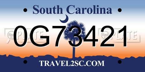 0G73421 South Carolina License Plate