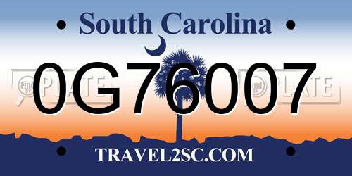 0G76007 South Carolina License Plate