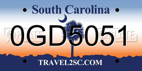 0GD5051 South Carolina License Plate