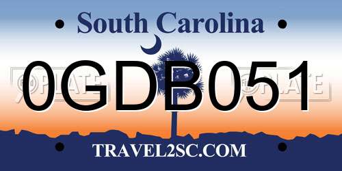 0GDB051 South Carolina License Plate