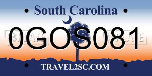 0GOS081 South Carolina License Plate
