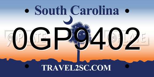 0GP9402 South Carolina License Plate