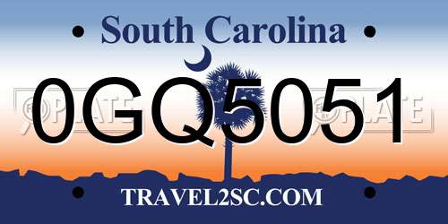 0GQ5051 South Carolina License Plate
