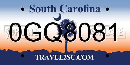 0GQ8081 South Carolina License Plate