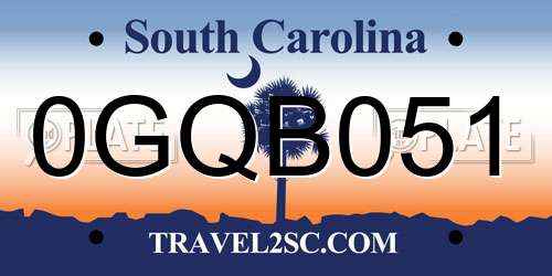 0GQB051 South Carolina License Plate