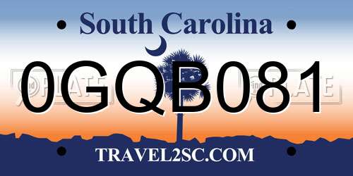 0GQB081 South Carolina License Plate