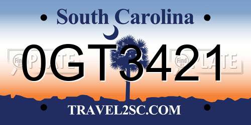 0GT3421 South Carolina License Plate