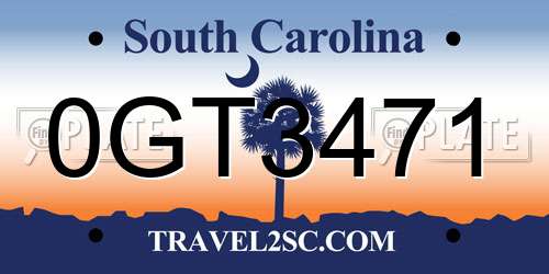 0GT3471 South Carolina License Plate