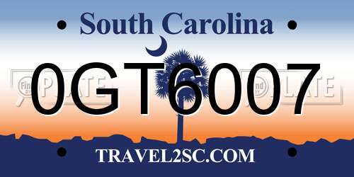 0GT6007 South Carolina License Plate