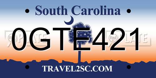 0GTE421 South Carolina License Plate
