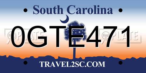 0GTE471 South Carolina License Plate