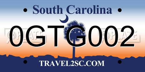 0GTG002 South Carolina License Plate