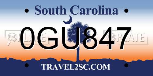 0GU847 South Carolina License Plate
