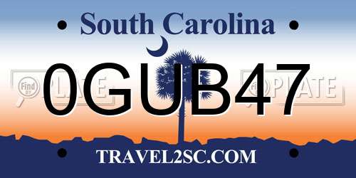 0GUB47 South Carolina License Plate