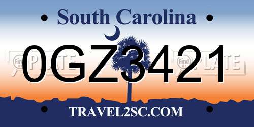 0GZ3421 South Carolina License Plate